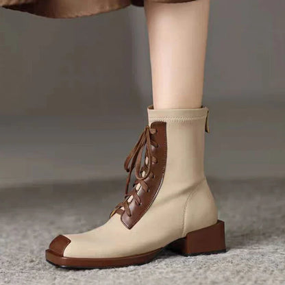 qgtao Ankle Boots Women Chunky Leather Shoes Winter Fashion Shoes Woman 2024 Trend Goth Luxury Pumps Lace-up Brand Chelsea Botas Mujer