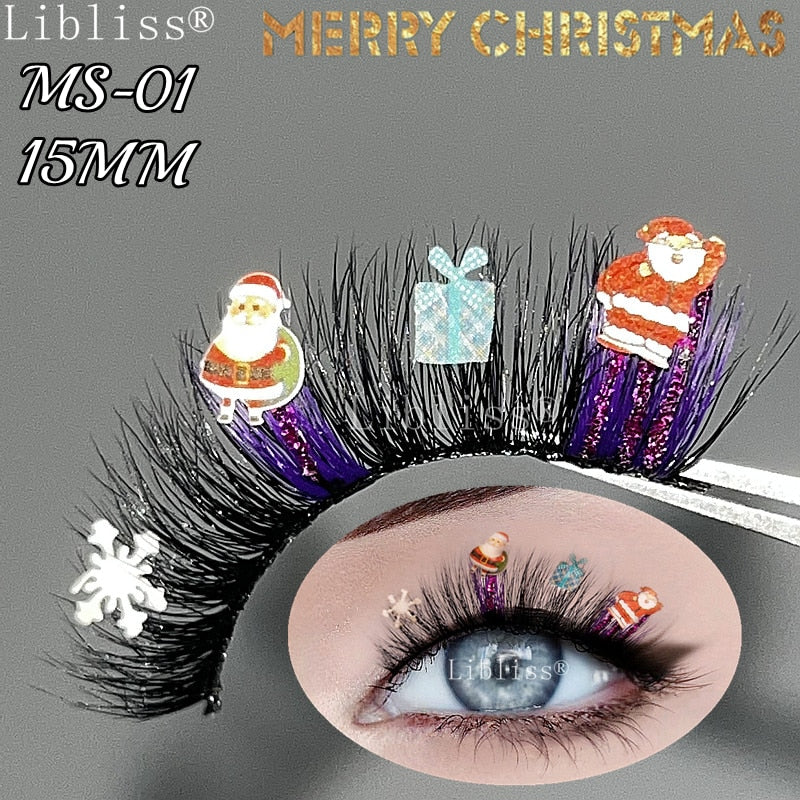 15-20MM Party Fluffy Halloween Christmas Mink Lashes Vendor 3D 5D Glitter Colored Fake Eyelashes Box Package Makeup Tools