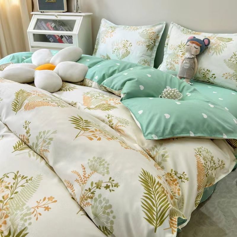 Yeknu - Ins Style Bedding Set Nordic Single Double Flat Sheet Duvet Cover Pillowcase Soft Microfiber Full Queen Size Bed Linen