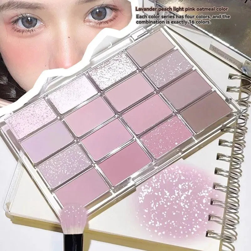 qgtao Eyeshadow Palette Low Saturation Matte Pearlescent Fine Glitter Pseudo Vegan Makeup Clear Daily 16 Colors Eyeshadow