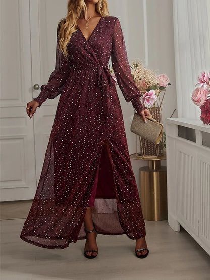 Sequin Dress Women Evening Long Dresses Female Party Sexy Long Sleeve Dress Ladies Prom Fashion High Split Vestidos Mujer