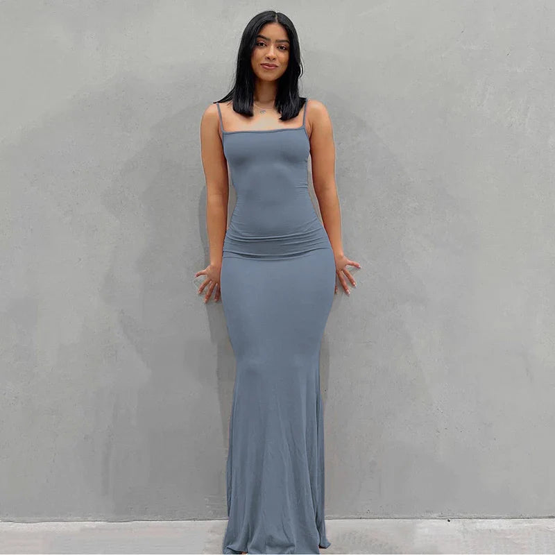 qgtao聽 2024 New Sexy Long Dresses Daily WearWomen Sleeveless Fish Tail Dress, Solid Color Spaghetti Strap Bodycon Long Skirt