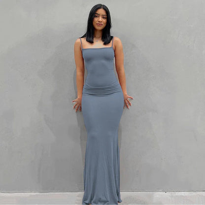 qgtao聽 2024 New Sexy Long Dresses Daily WearWomen Sleeveless Fish Tail Dress, Solid Color Spaghetti Strap Bodycon Long Skirt