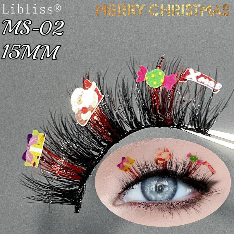 15-20MM Party Fluffy Halloween Christmas Mink Lashes Vendor 3D 5D Glitter Colored Fake Eyelashes Box Package Makeup Tools