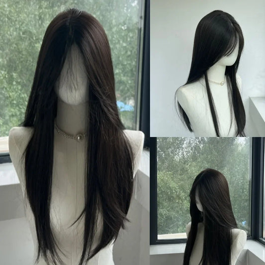 OKLULU  -   Black Wig for Women Long Straight Black Hair Lolita Cosplay Wigs for Daily Use School Life Heat Resistant Synthetic Wigs