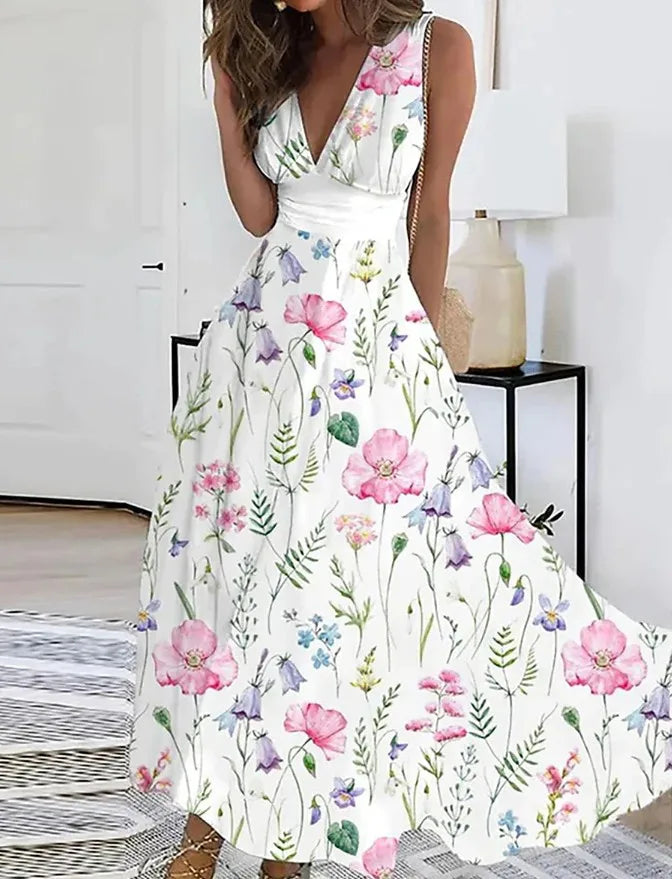 Summer Women Dress 2024 Elegant Party Sleeveless Long Dress Robe Sexy Bohemian Print Dresses Vestidos Casual Swing Sundress