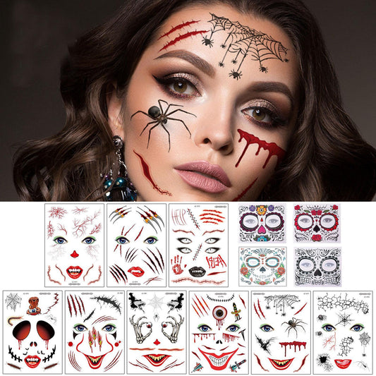 Waterproof Facial Makeup Sticker Special Face tattoo Day Of The Dead Skull Face Dress Up Halloween Temporary Tattoo Stickers