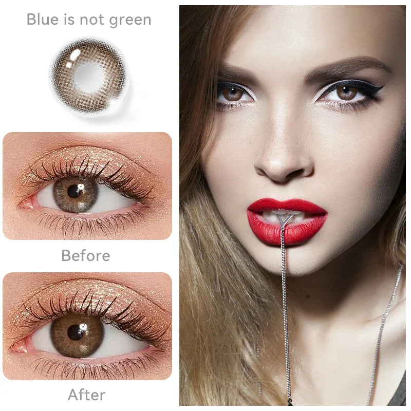 qgtao 1 Pair 14mm Colored Contact Lenses For Eyes Fashion Natural Brown Lenses Small Beautiful Pupil with Myopia Degree Yearly Use