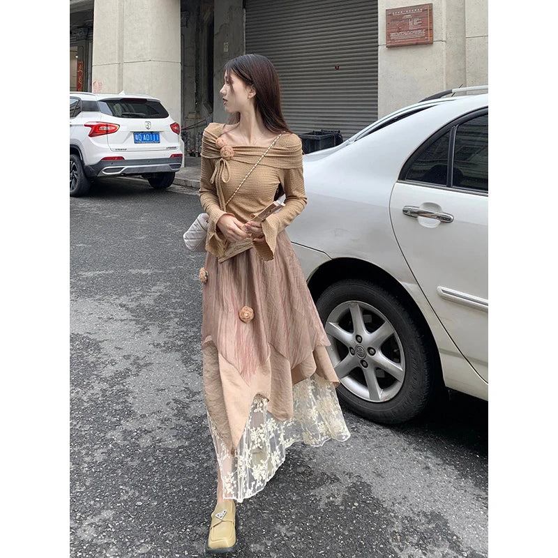 qgtao Elegant Women Two Pieces Set Y2K New Design Irregular Tops Vintage Office Ladies Midi Skirt High Quality Female Outfit 2024 Suit