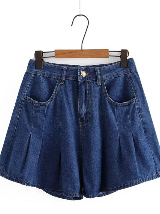 qgtao Plus Size Women's Shorts Wide-Leg With Folds In Summer Thin Denim Shorts The Non-Stretch Jeans For Busty Lady To Wear In Summer