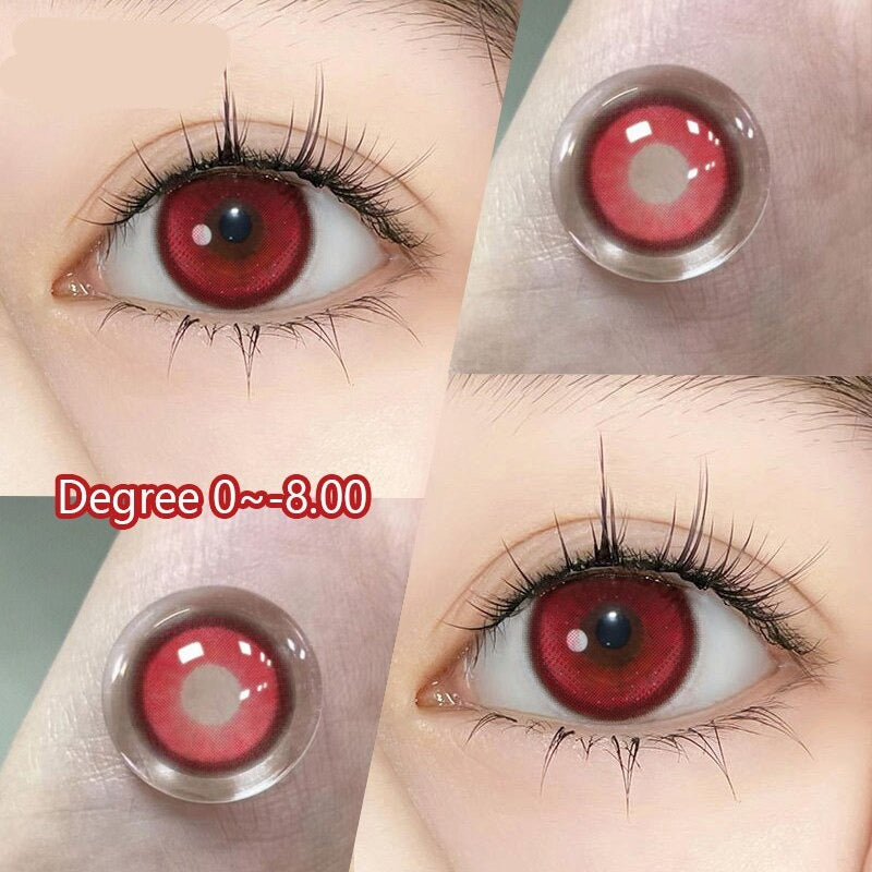 2Pcs Red Eye Lenses Colorcon Korean Lenses Colored Contact Lenses with Degree Myopia Lenses Color Cosmetic