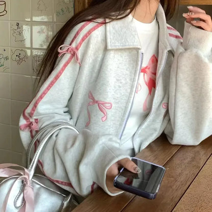 qgtao 2 Piece Skirt Sets Female Y2k Clothing Zipper Bow Sweet Korean Fashion Hoodie Suits Women Studentseven Party Outwear 2024