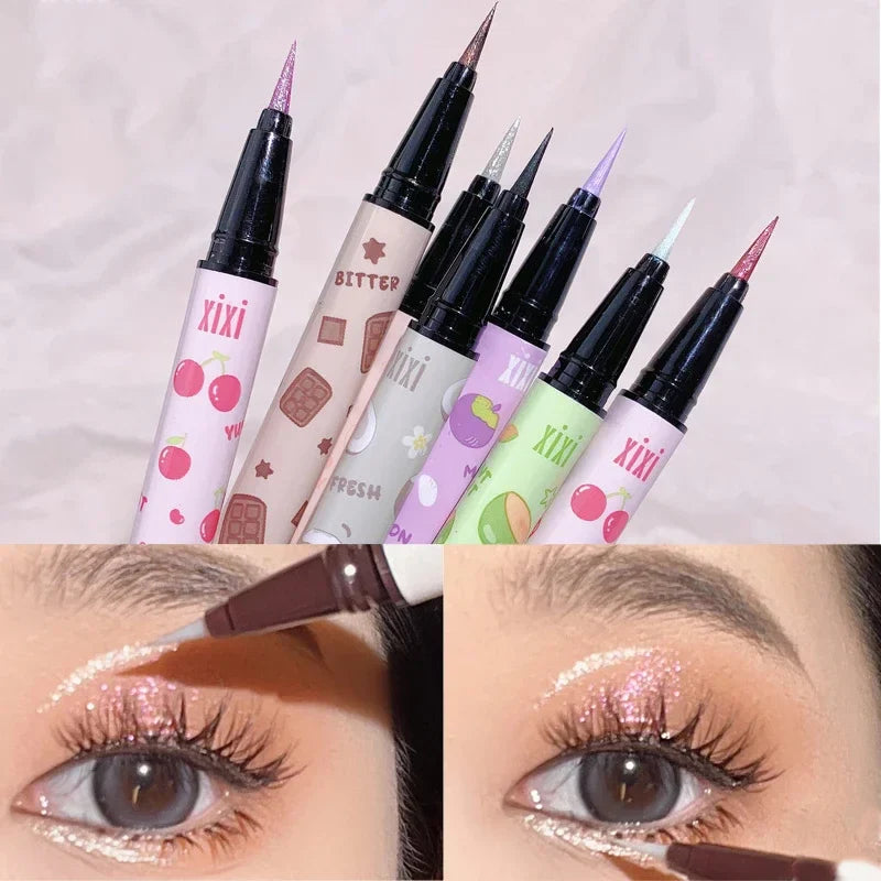 qgtao Glitter Liquid Eyeliner Pen Rose Purple Lasting Non-smudge Brighten Lying Silkworm Highgloss Eye Liner Eyeshadow Makeup Pencil