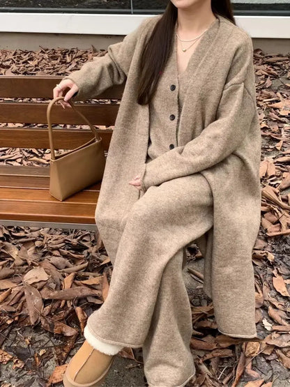 qgtao Autumn and Winter High-end Retro Maillard Long Sweater Two-piece Set