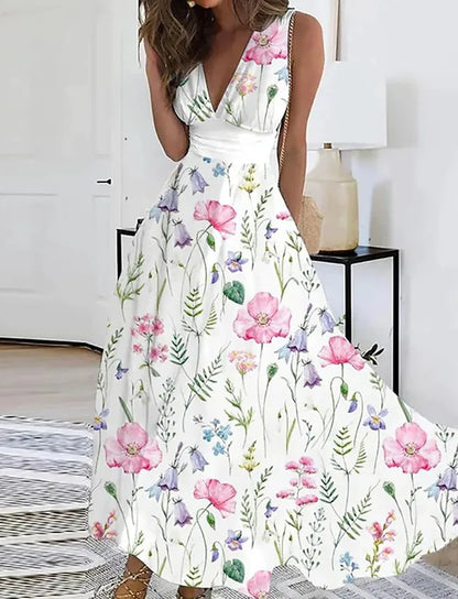 Summer Women Dress 2024 Elegant Party Sleeveless Long Dress Robe Sexy Bohemian Print Dresses Vestidos Casual Swing Sundress