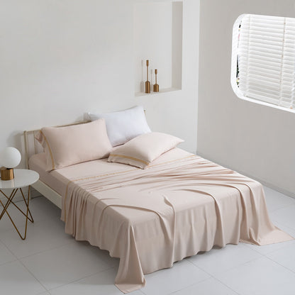 Yeknu Summer Luxury Solid Color Summer Fitted Sheet Set Mattress Cover Pillowcase Flat Bedding Queen King Size for Home Decor