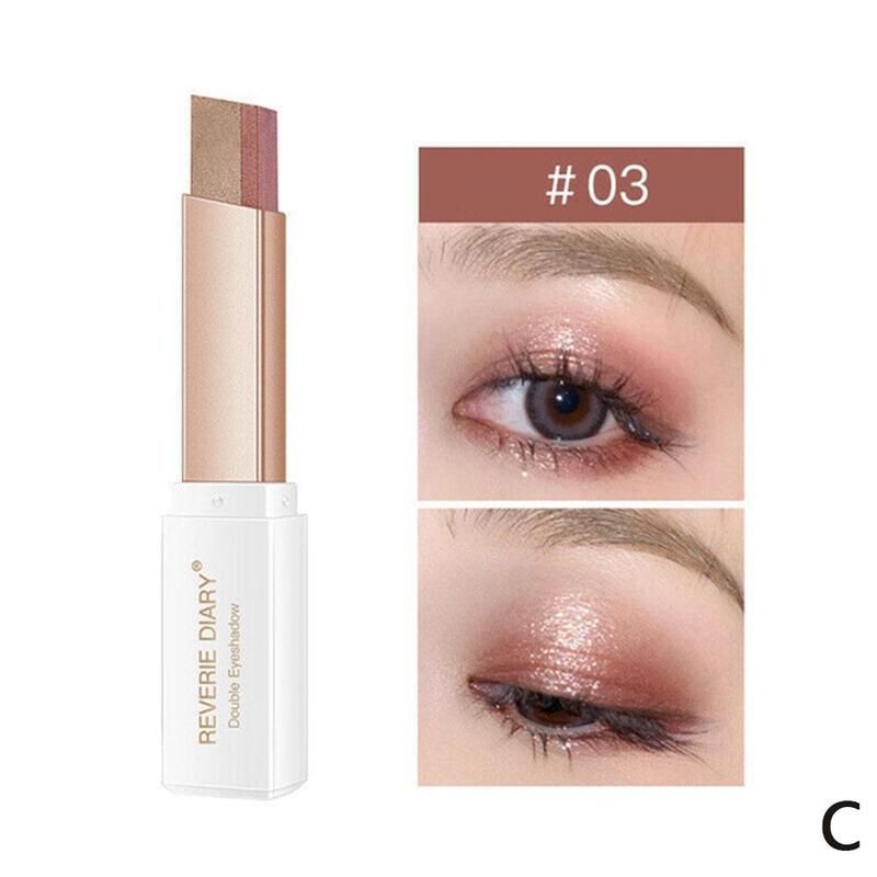 1Pcs Professional 2 In 1 Double Color Gradient Velvet Eye Shadow Stick Lazy Makeup Waterproof Lasting Shimmer Metallic Eyeshadow