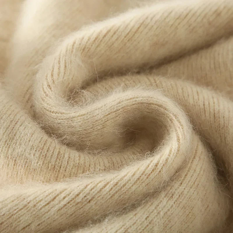 qgtao 100% Mink Cashmere Dress Women's Stand up collar Pullover Long Skirt Slim Fit Fashion Long Warm Dress Autumn Winter Solid Color