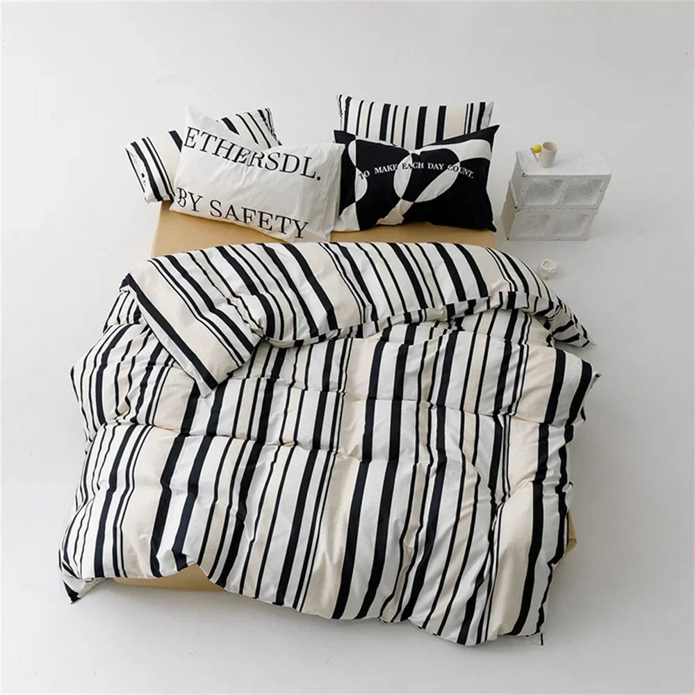 Yeknu Nordic Grey Blue Stripes Duvet Cover Set Cotton Queen King Size Bedding Set Bedlinens Sheet Pillowcases