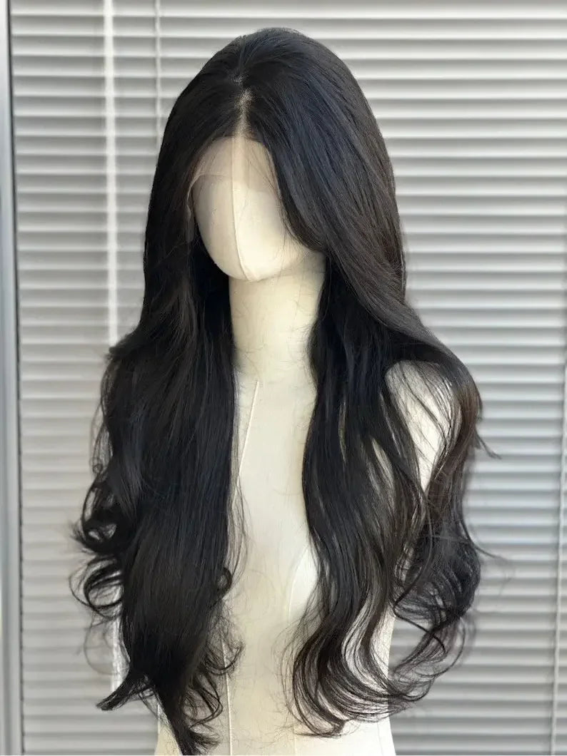 OKLULU  -  Black Wig for Women 13*4 Lace Front Wig Long Wavy Hair Deep Parting Black Curly Hair Natural Hairline Lace Front Synthetic Wig