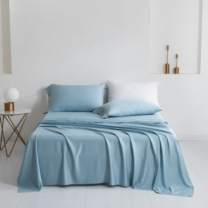 Yeknu Summer Luxury Solid Color Summer Fitted Sheet Set Mattress Cover Pillowcase Flat Bedding Queen King Size for Home Decor