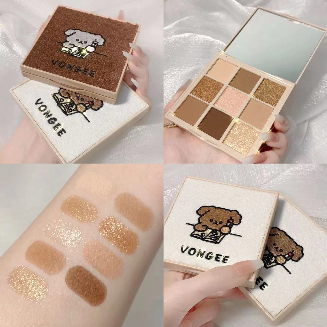 Cute Dog Pearlescent Eyeshadow Palette 9 Color Matte Eye Plate Glitter Eye Makeup Palette Natural Waterproof Cosmetic Glitter