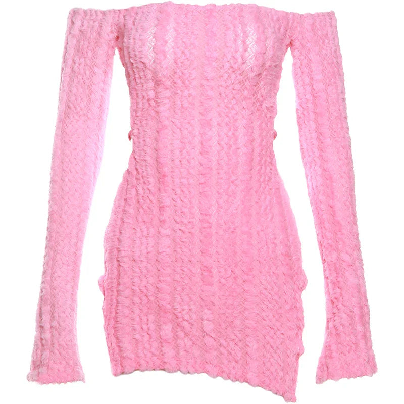 qgtao  Knit Elegant Slash Neck Dress Women Sexy Trend Backless Irregular Skinny Streetwear Midnight Side Hollow Chic Bodycon