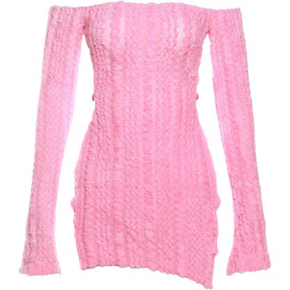 qgtao  Knit Elegant Slash Neck Dress Women Sexy Trend Backless Irregular Skinny Streetwear Midnight Side Hollow Chic Bodycon