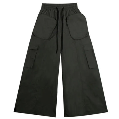 Deeptown Y2K Vintage Brown Cargo Pants Women Techwear Kpop High Waist Wide Leg Trousers Baggy Parachute Pants Korean Streetwear