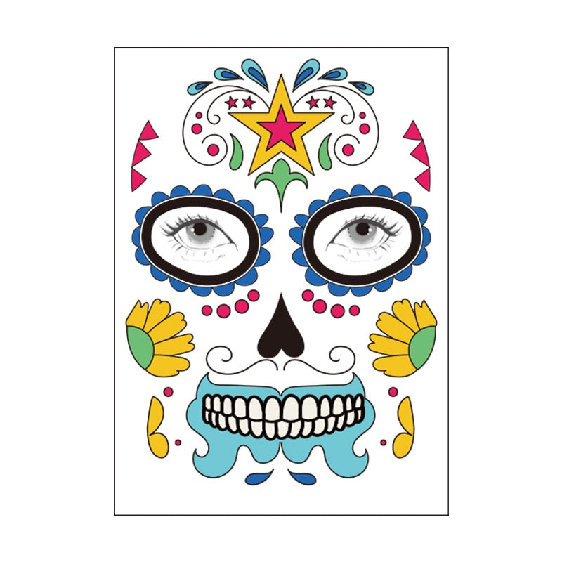 waterproof temporary tattoo sticker halloween face eye mouth fake tattoo water transfer Day of The Dead Skull Makeup Beauty