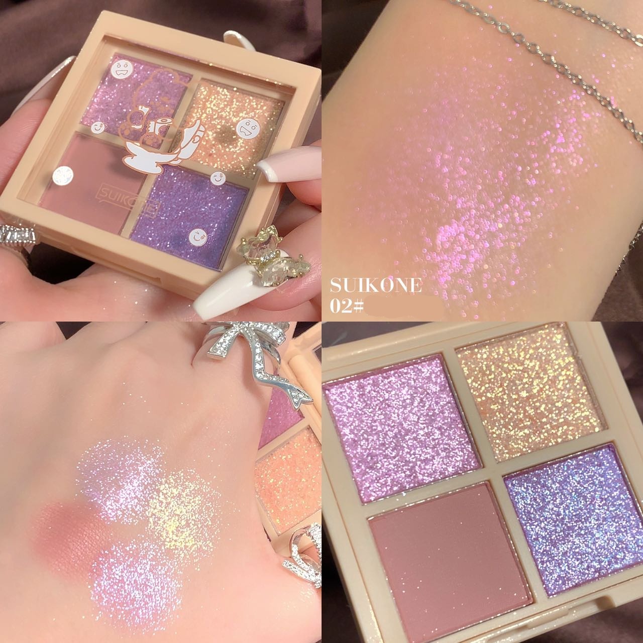 Bright Daylight 4 Colors Eyeshadow Palette Glitter Matte Eye shadow Shiny Shading Powder Soft Pink Peach Color Highlight Makeup