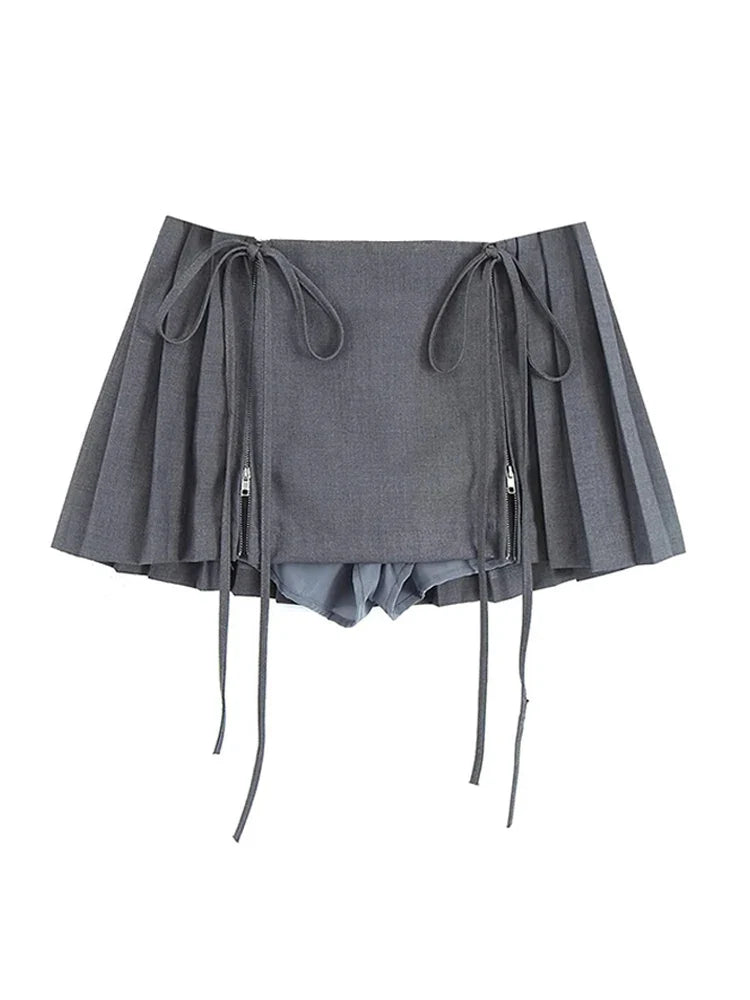 Harajuku Pleated Skirt Women Korean Fashion Preppy Style All-Match Casual Vintage Lace-Up Wrap Hip High Waist Slim Short Skirts