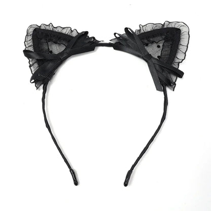 qgtao  -  Women Sexy Black Cat Ears Head Bezel Fashion Lace Lady Hairband Cosplay Headwear Headband Girl Birthday Party Hair Accessories