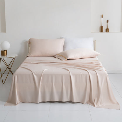 Yeknu Summer Luxury Solid Color Summer Fitted Sheet Set Mattress Cover Pillowcase Flat Bedding Queen King Size for Home Decor