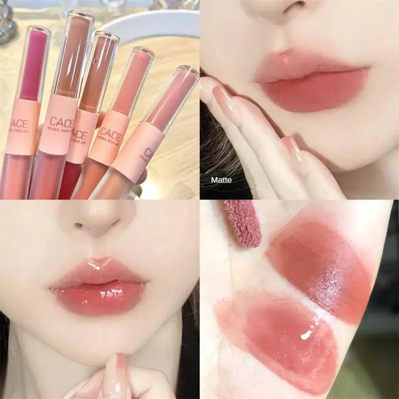 qgtao 11Colors Double Head Lip Gloss Matte Velvet Sexy Red Tint Liquid Lipstick Waterproof Mirror Water Lip Glaze Lips Makeup Cosmetic