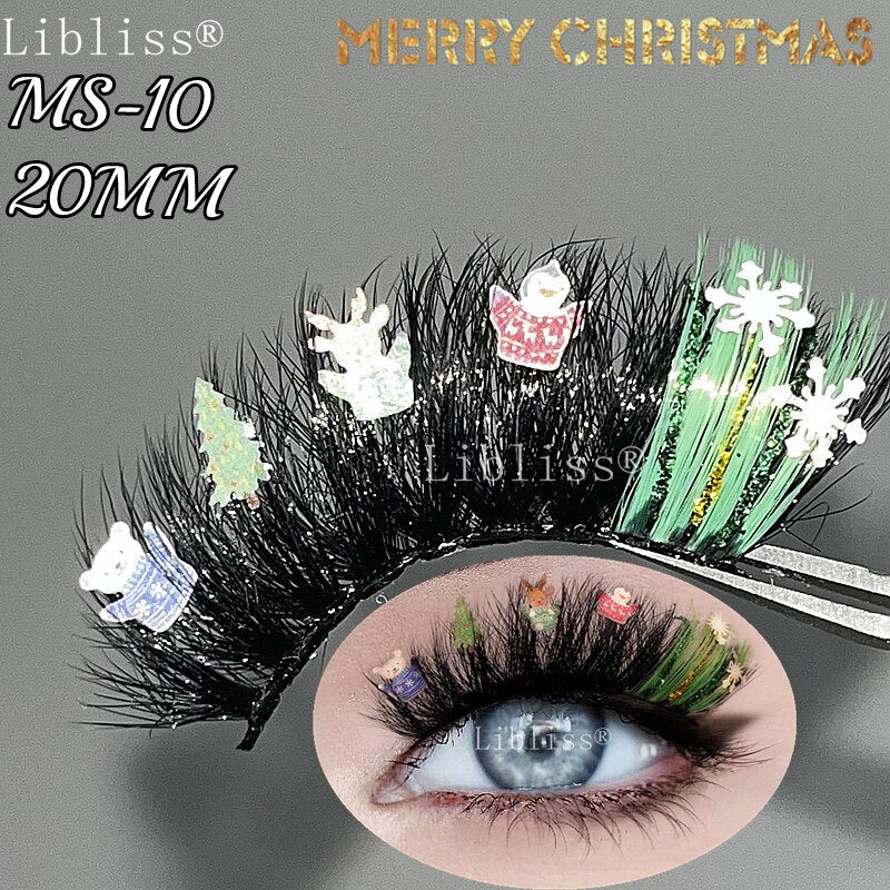 15-20MM Party Fluffy Halloween Christmas Mink Lashes Vendor 3D 5D Glitter Colored Fake Eyelashes Box Package Makeup Tools