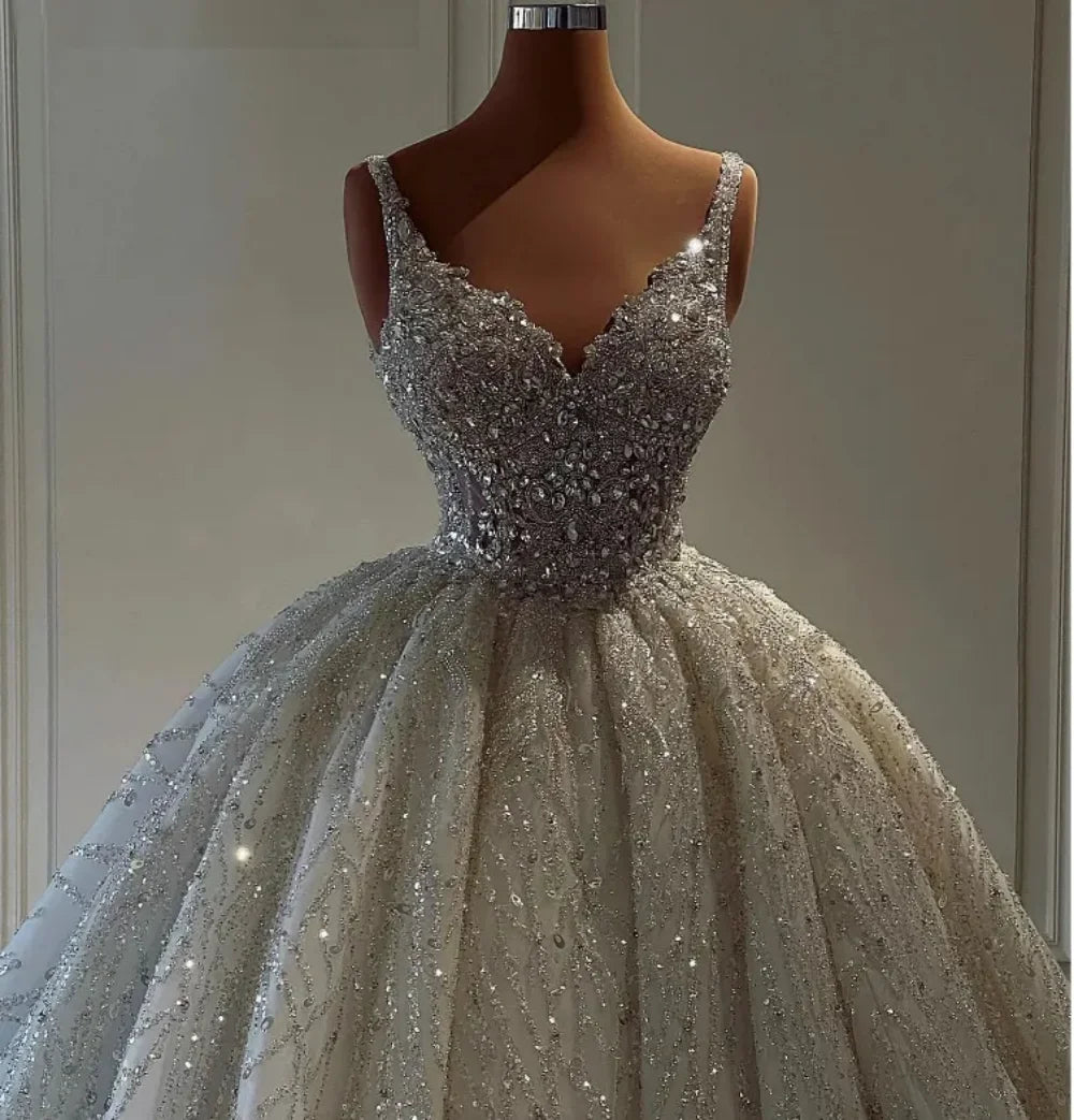 Luxury Beaded Ball Gown Wedding Dresses For Women Sleeveless Bride Dress Robe De Mariee Bridal Gowns Vestidos De Novia Custom