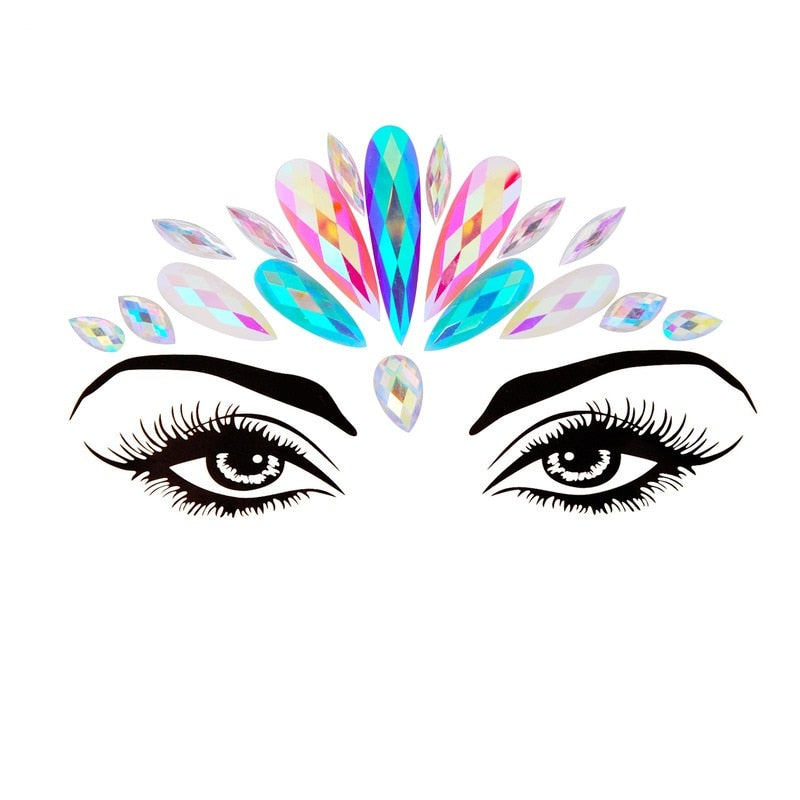 Face Festival Stickers 3D Eyebrow Diamond Temporary Tattoo Kids Show Makeup Halloween Party DIY Face Jewelry Tattoo Decoration