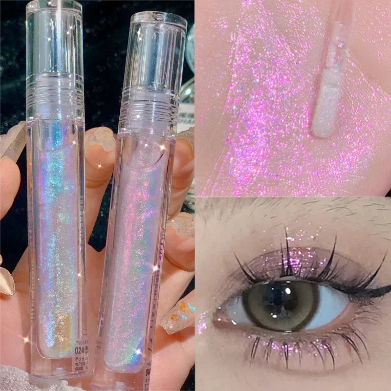 qgtao 2Colors Glitter Highlighter Makeup Multi-function Liquid Eyeshadow Eyeliner Waterproof Pearl Brighten Silkworm Shake High Gloss