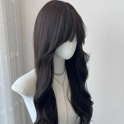 qgtao  -  Long Wave Wig Black Wavy Wigs with Bangs Naturally Soft Synthetic Wig for Cosplay Daily Use Heat Resistant Headband Wigs