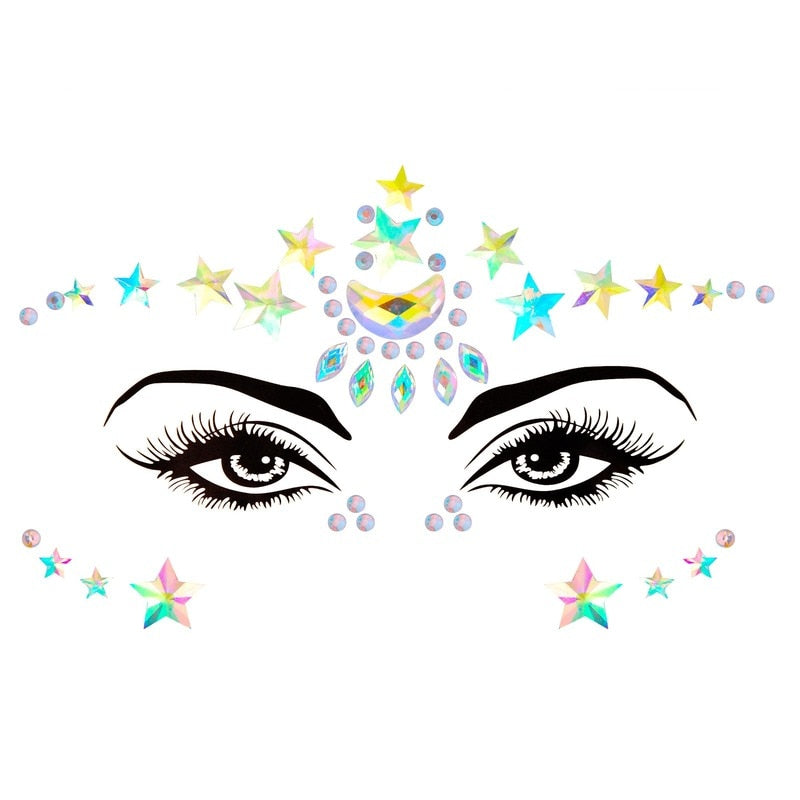 Face Festival Stickers 3D Eyebrow Diamond Temporary Tattoo Kids Show Makeup Halloween Party DIY Face Jewelry Tattoo Decoration