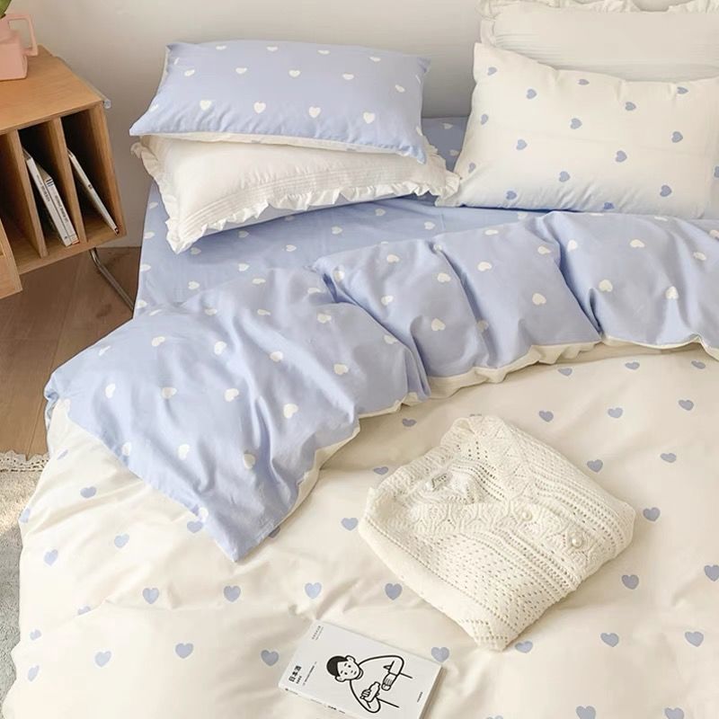 Yeknu - Ins Style Bedding Set Nordic Single Double Flat Sheet Duvet Cover Pillowcase Soft Microfiber Full Queen Size Bed Linen