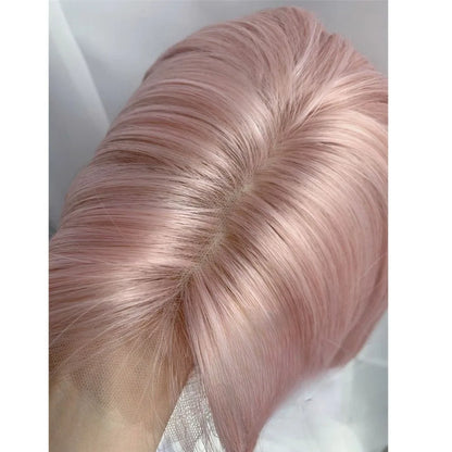 qgtao  -   Sweet Short Bob Wig for Women Lace Front Wigs Headband Summer Fresh Pink Blonde Short Hair Cosplay Pink Wig Lolita