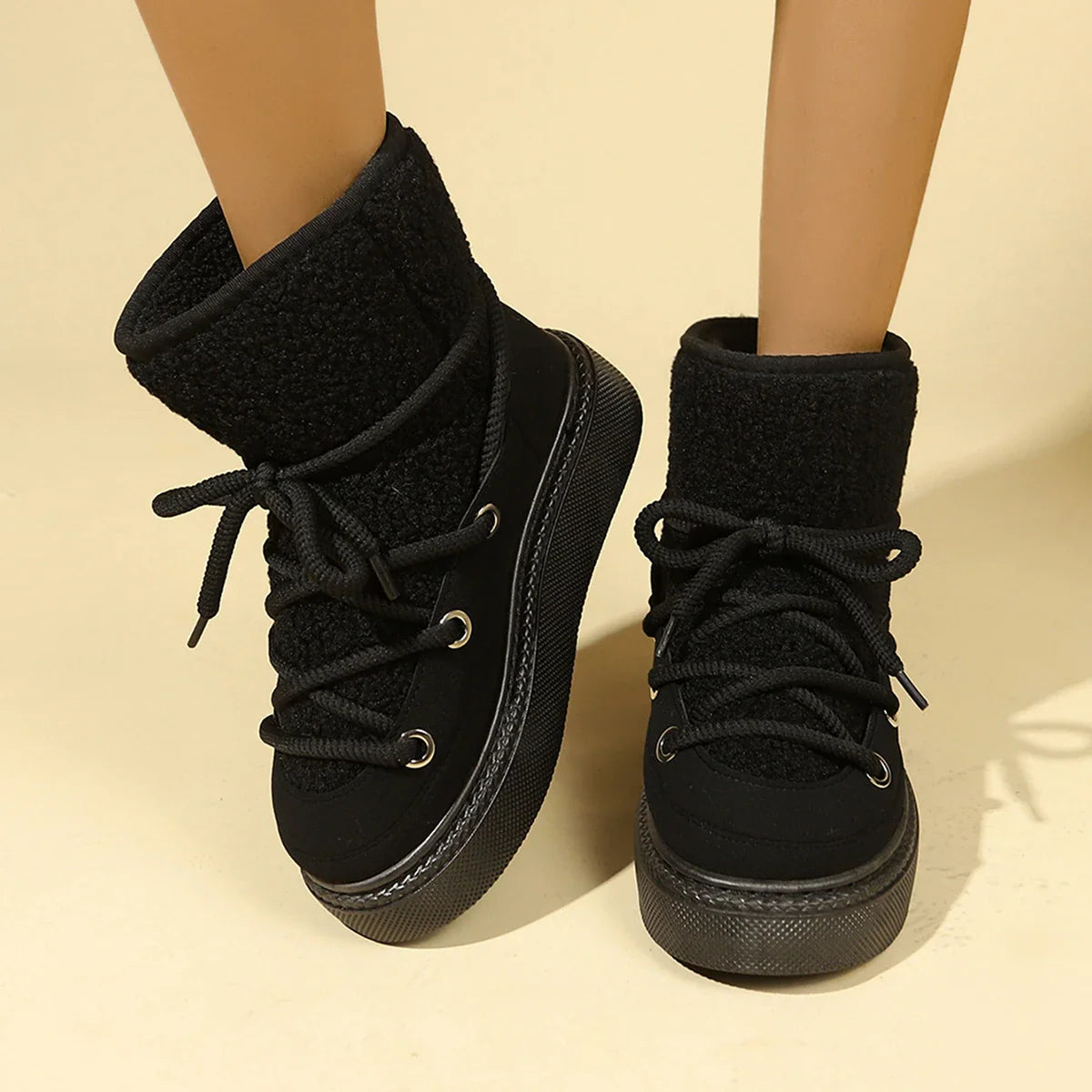 qgtao Cold-proof and Warm Winter Ladies Shoes 2024 New Lace Up Design Women’s Platform Boots Waterproof Anti-slip Fashion Short Boots