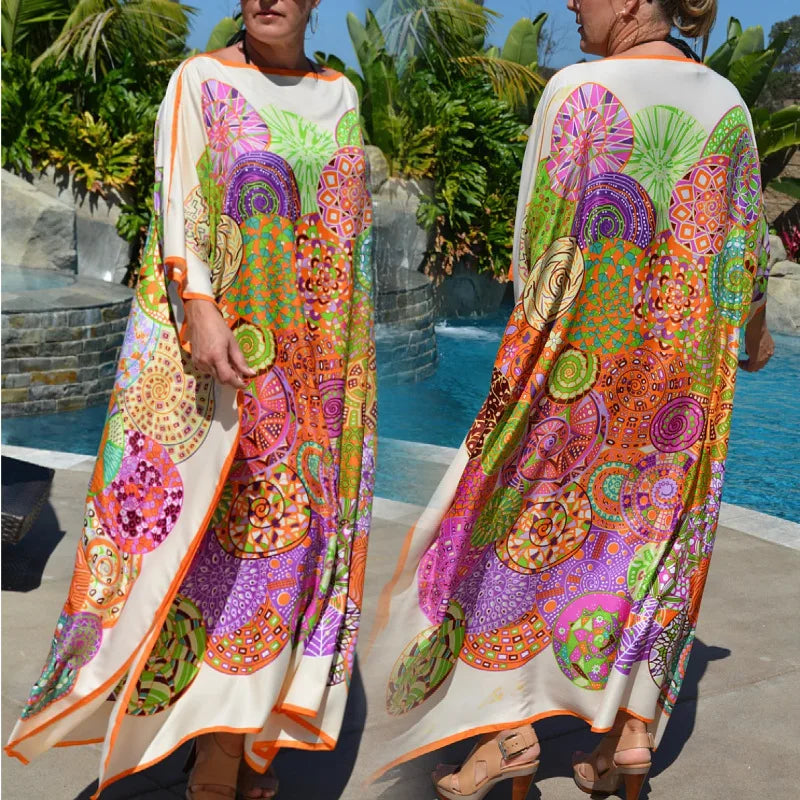 qgtao Bohemian Beach Cover Ups Party Maxi Dress Outfits for Women Bathing Suit Boho Clothing Plus Size Swimwears