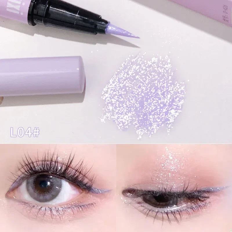 qgtao Glitter Liquid Eyeliner Pen Rose Purple Lasting Non-smudge Brighten Lying Silkworm Highgloss Eye Liner Eyeshadow Makeup Pencil