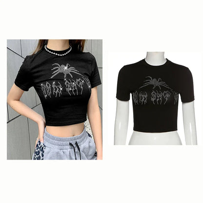 qgtao Y2k Sexy Baby Tee Summer Black T-Shirt Crop Top Clothes For Women Tops Gothic O-neck Short Sleeve 2000s Retro Hip Hop Streetwear