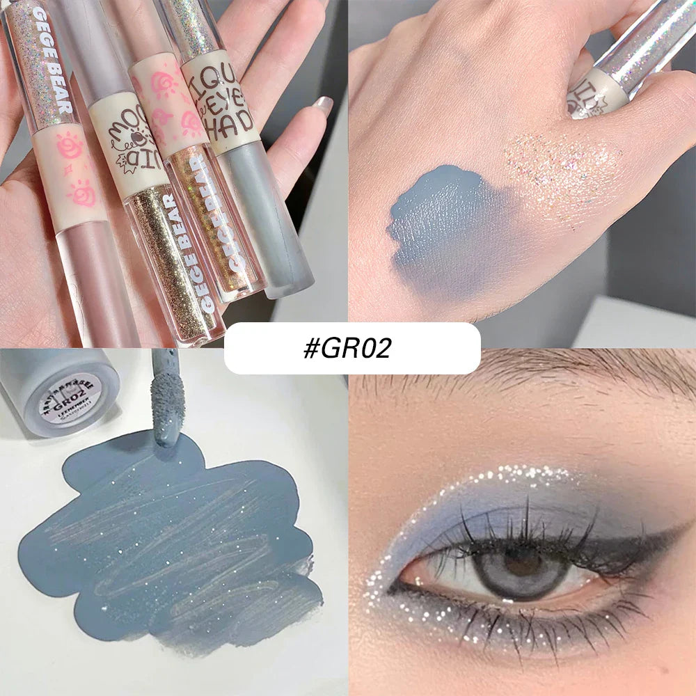 qgtao  2 In 1 Double-head Glitter Liquid Eyeshadow Brightening Lightweight Waterproof Matte Blue Lying Silkworm Highlighter Eyes Makeup