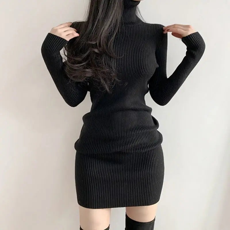 qgtao Solid Female Dress Short Extreme Mini Sexy Daring Turtleneck Crochet Women's Dresses Knit Clothing Bodycon Korean Fashion Cotton