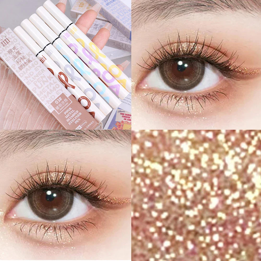 qgtao 6 Colors Thin Pearlescent Eyeliner Liquid  Pencil 3 in 1 Shiny Silkworm Eye Shadow Stick Lasting Smooth Glitter Eyeliner Makeup